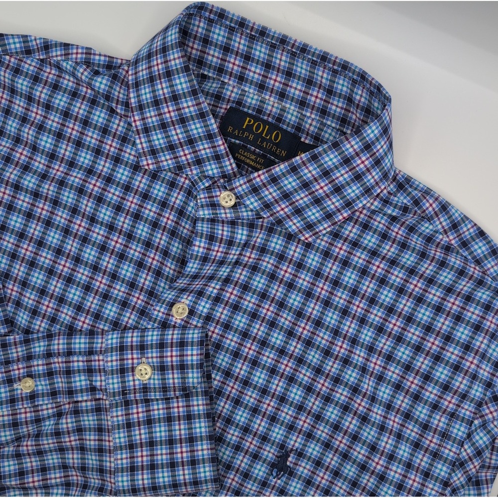 Polo Ralph Lauren Mens M Classic Fit Performance Nylon Button Up Shirt Plaid